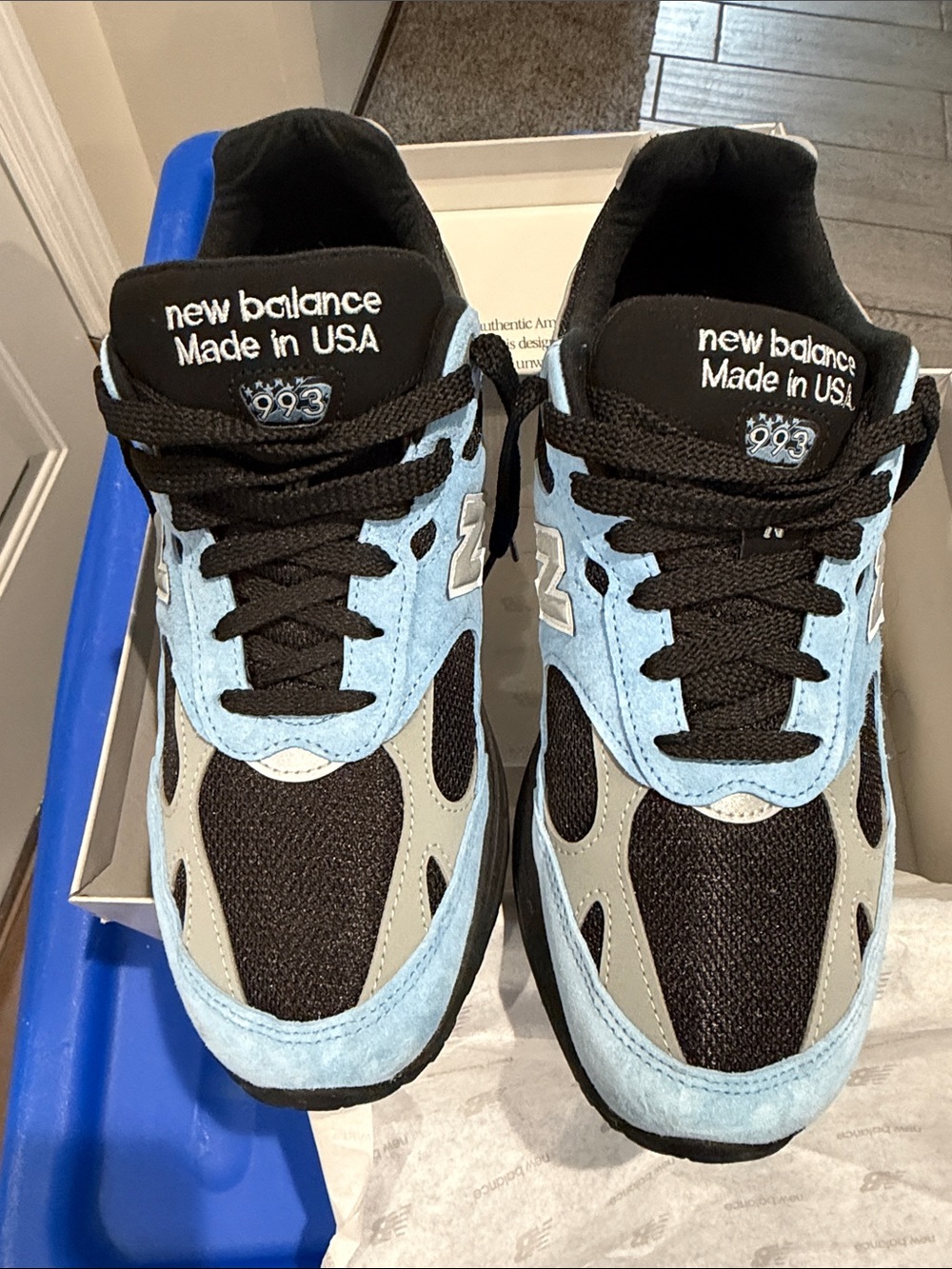 Men’s New Balance made in USA 993 Athletic Sneakers in Light Blue and Black